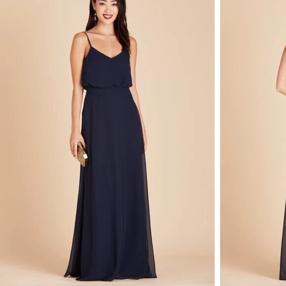 𝅺Birdy Grey Gwennie Navy Chiffon Blouson Spaghetti Strap Maxi Dress Size XS - Picture 7 of 14